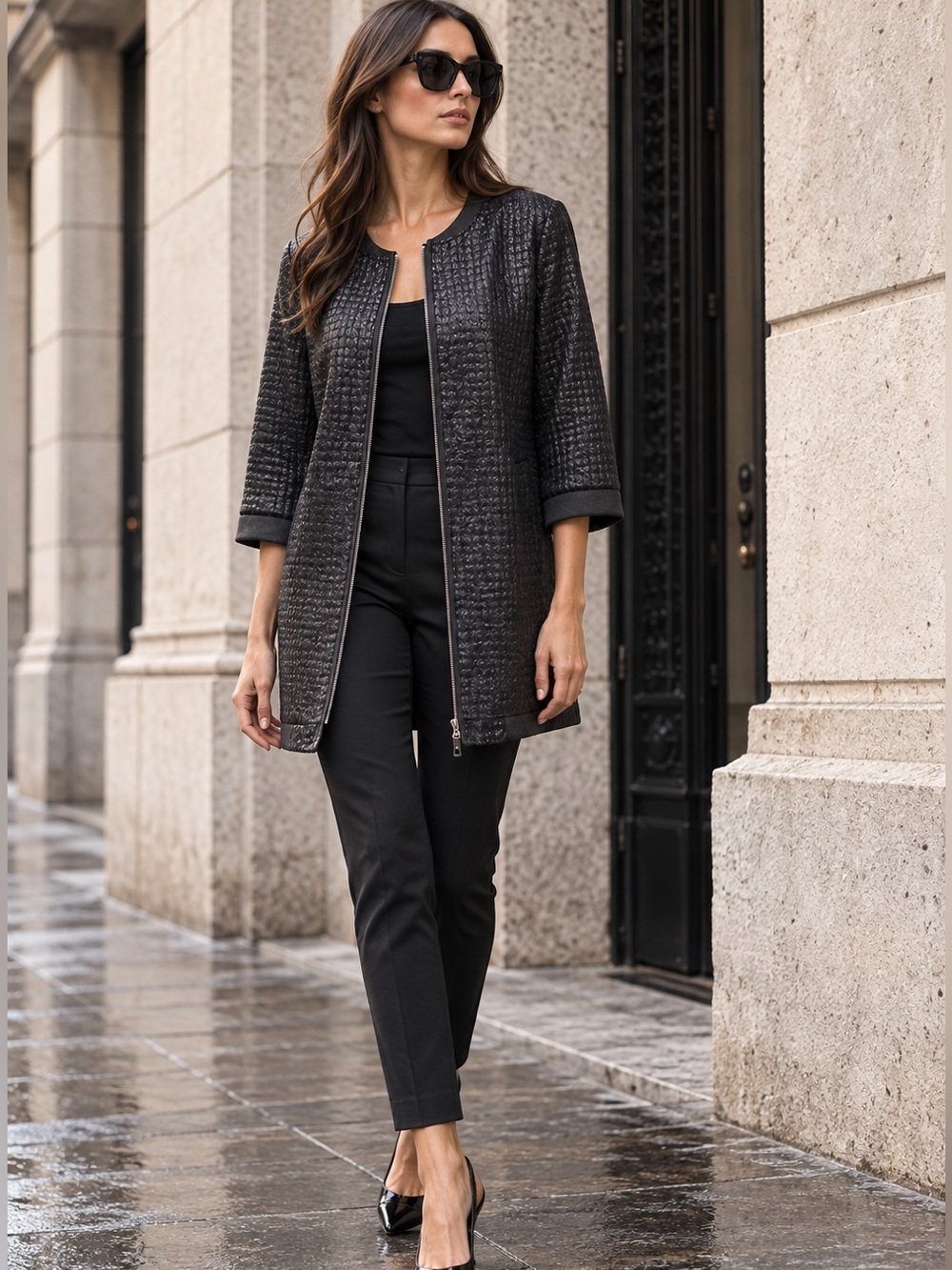 SOCIETE ANONYME Luxury Chic Minimalist Black Vegan Leather Zip Front Jacket, L